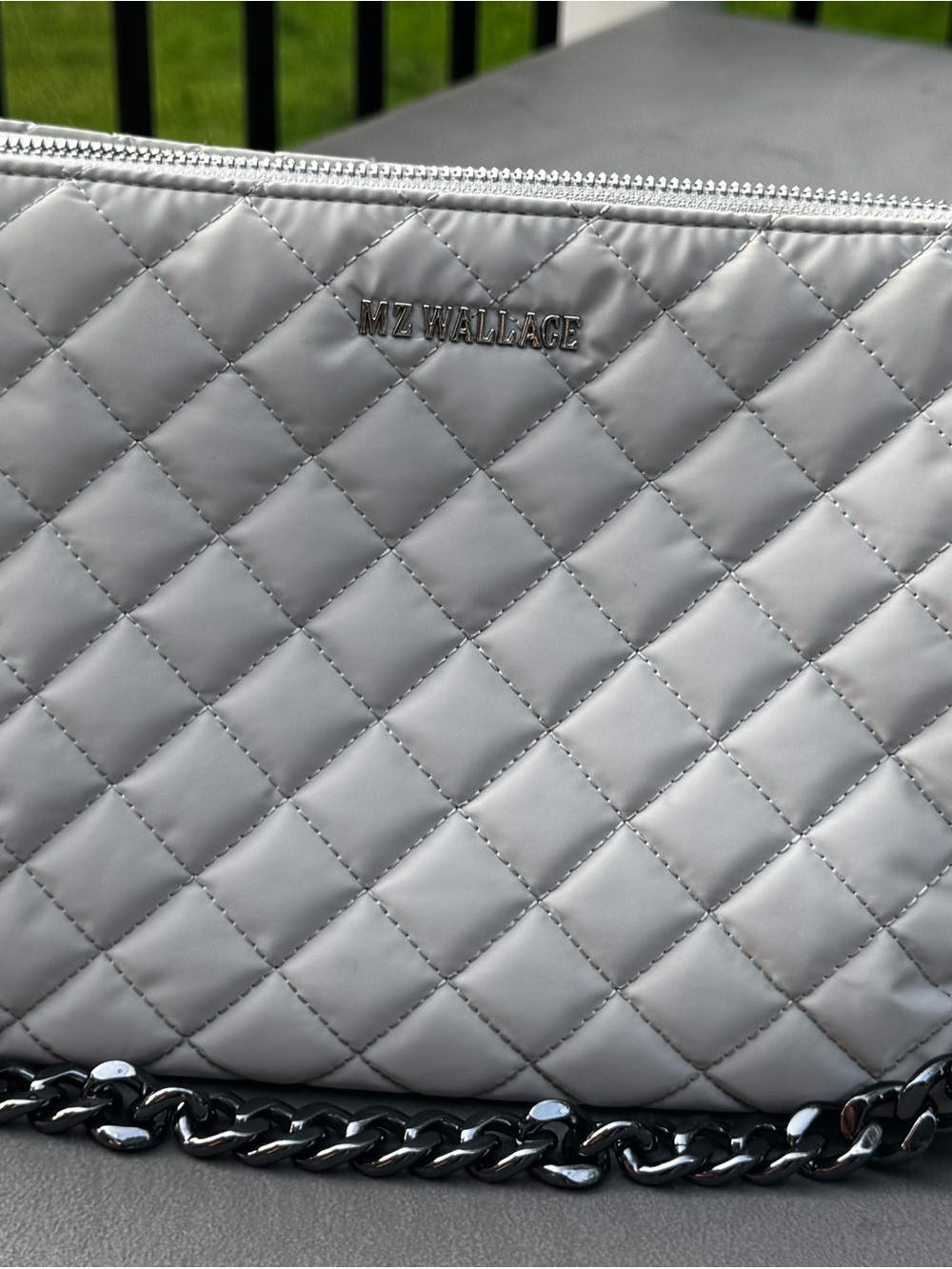 MZ Wallace Quilted Light Gray Pippa Chain Strap Crossbody - Picture 13 of 14